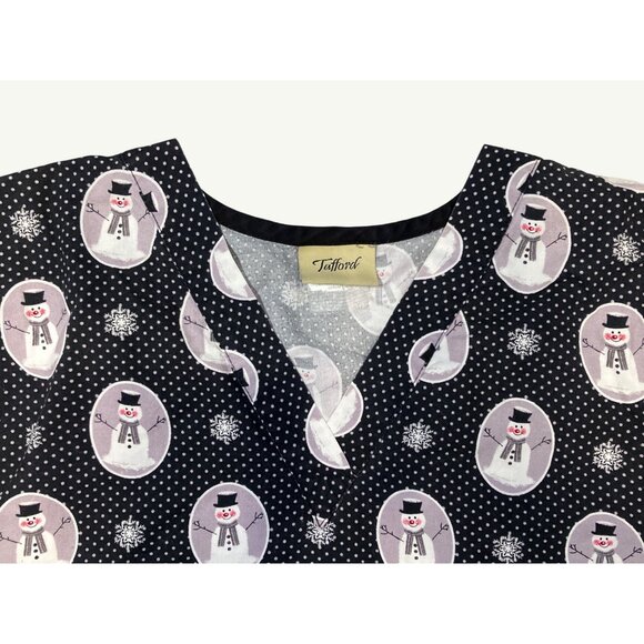 Tafford Women's Nurse Scrub Top Snowman Print  100% Cotton - Picture 7 of 10